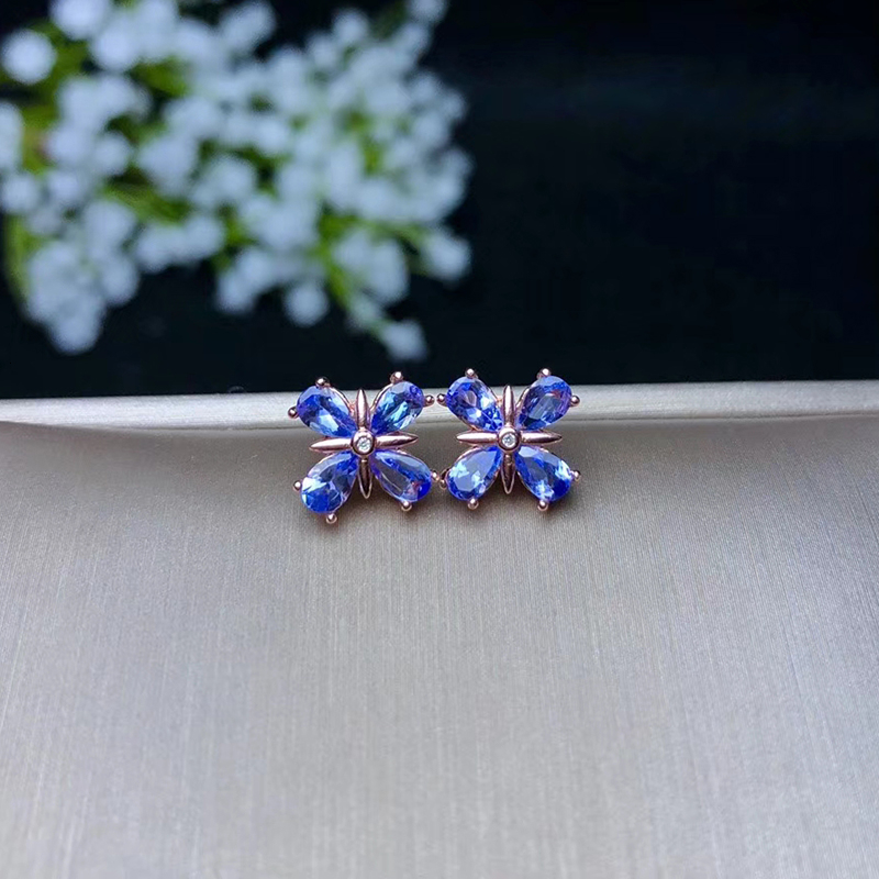 

100% natural tanzanite stud earrings 3mm*5mm VS grade tanzanite silver earrings 925 silver tanzanite jewelry birthday gift CJ191203