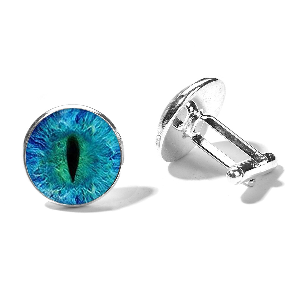 Redondo Azul Ojo Sol de plata esterlina joyas de boda en la manga Mancuernas Par # 25