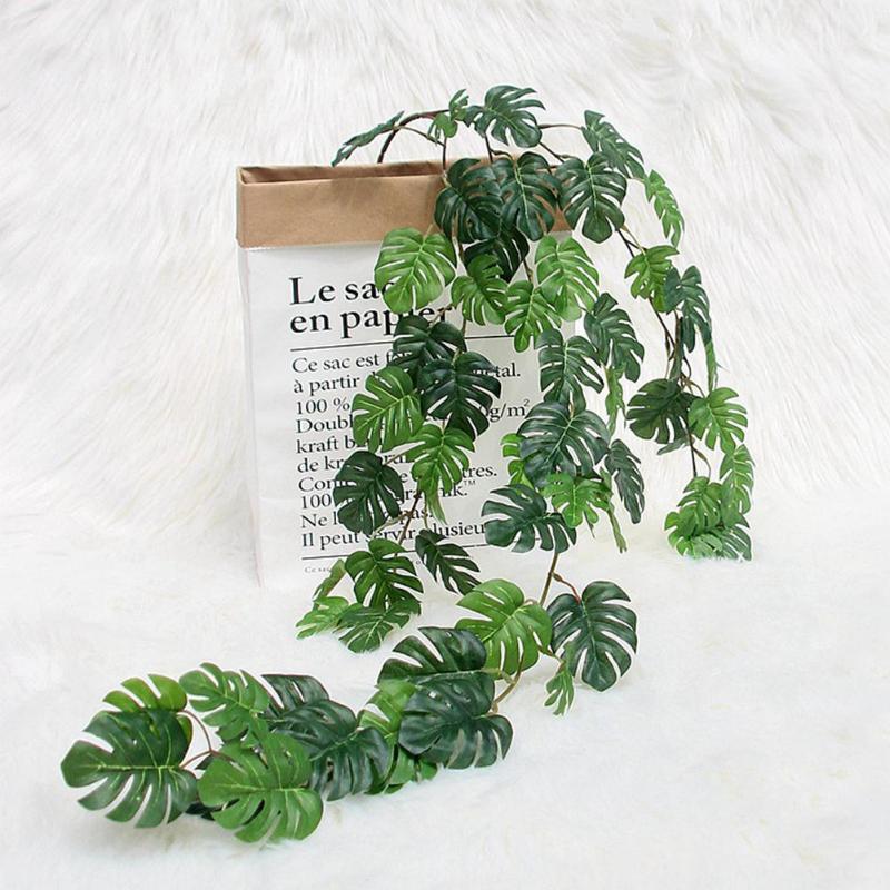 

1pc Artificial Monstera Leaf Plant Rattan Wreath String for Indoor Wedding Home Decoration, Green