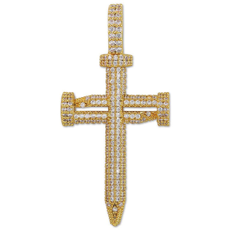 

Hip Hop Jewelry Diamond Nail Cross Necklace Pendant Gold Silver Plated ICED OUT Zircon with Rope Chain