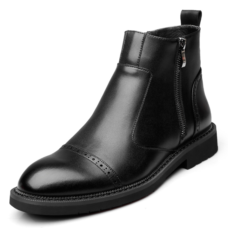 

Hot Sale-2019 Spring NEW Men Ankle boots Man Martins shoe Autunm/Winter Male warm Boots Zip for man black safety shoes, A without fur