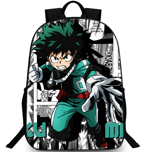 

Izuku midoriya backpack My Hero Academia day pack Deku school bag Cartoon packsack Picture rucksack Sport schoolbag Outdoor daypack, Black