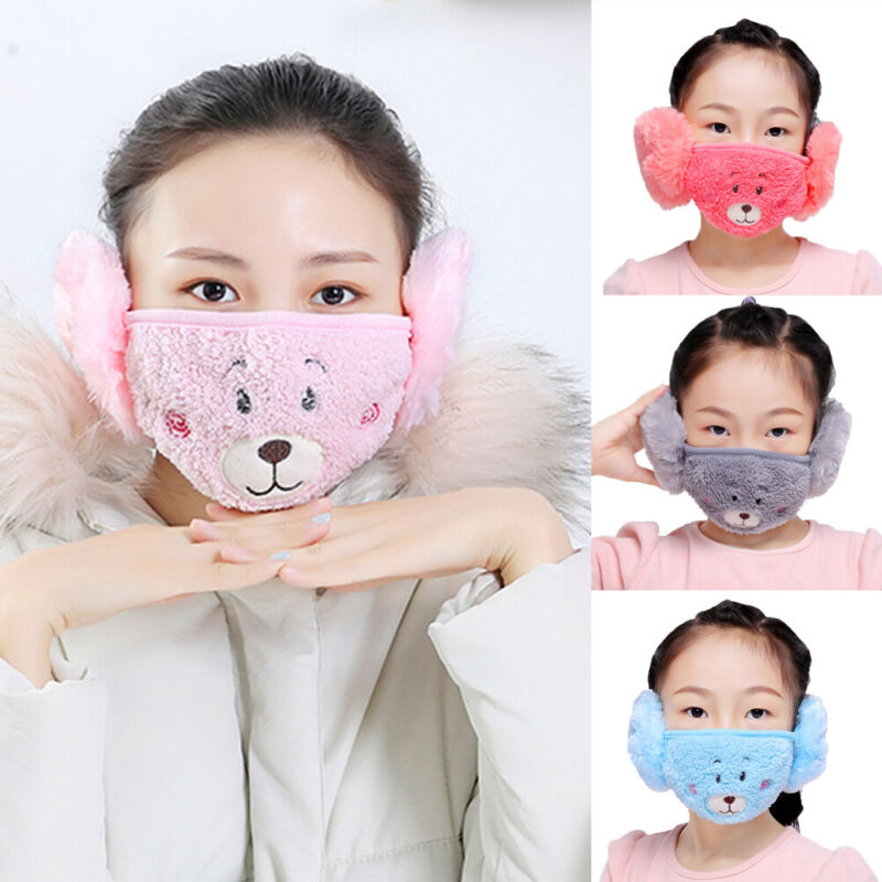 Cute Bear Ear Protective Adult Kids Mouth Mask Mom and Me Matching Windproof Mouth-muffle Anti Dust Winter Masks Face Masks Gift-image-516714217