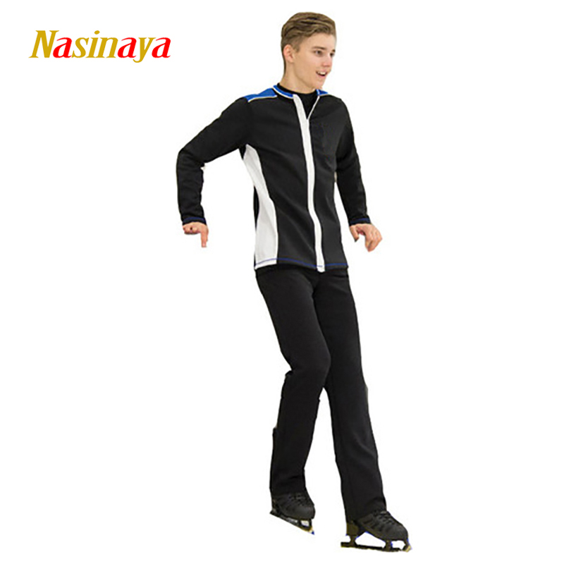 

Customized Figure Skating Suit Jacket Zippered Tops for Boy Pants Men Training Competition Ice Skating Warm Fleece Black White