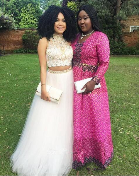 

2k17 New Two Pieces Prom Dresses High Neck Lace Beaded Backless Crystals Tulle A-line Evening Party Gowns, Purple