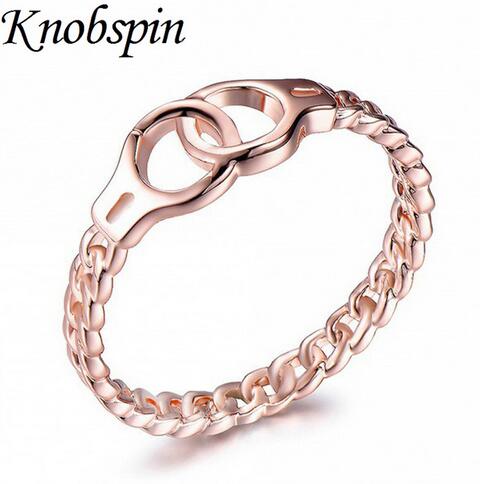 

European New Creative Handcuffs Ring plated Rose Gold Color Unique Women Finger Ring Fashion Simple Party Jewelry bague femme