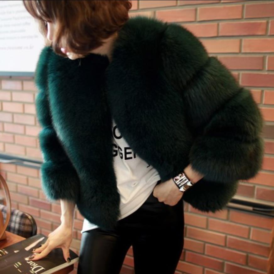 

Fashion faux fur coat women Fluffy warm long sleeve female outerwear Green autumn winter jacket hairy overcoat, White