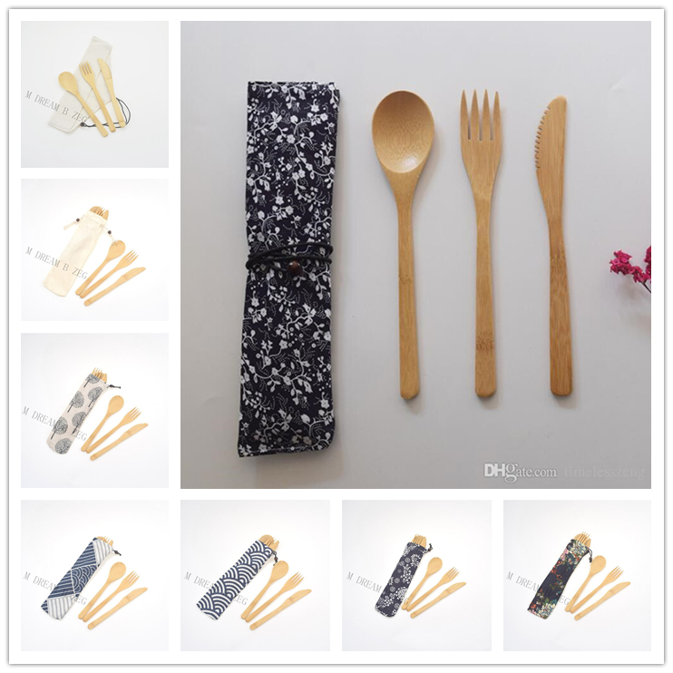 

Eco-Friendly Bamboo Cutlery Set Include Knife Fork Spoon With Cloth Bag Portable Flatware Student Tableware Set Travel Dinnerware Set