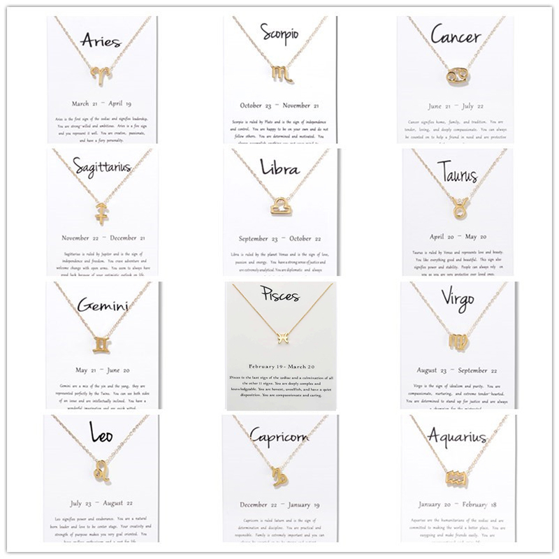 

New 12 constellation Necklaces with white Gift card zodiac sign Pendant Gold chains For Men Women Fashion Jewelry Bulk