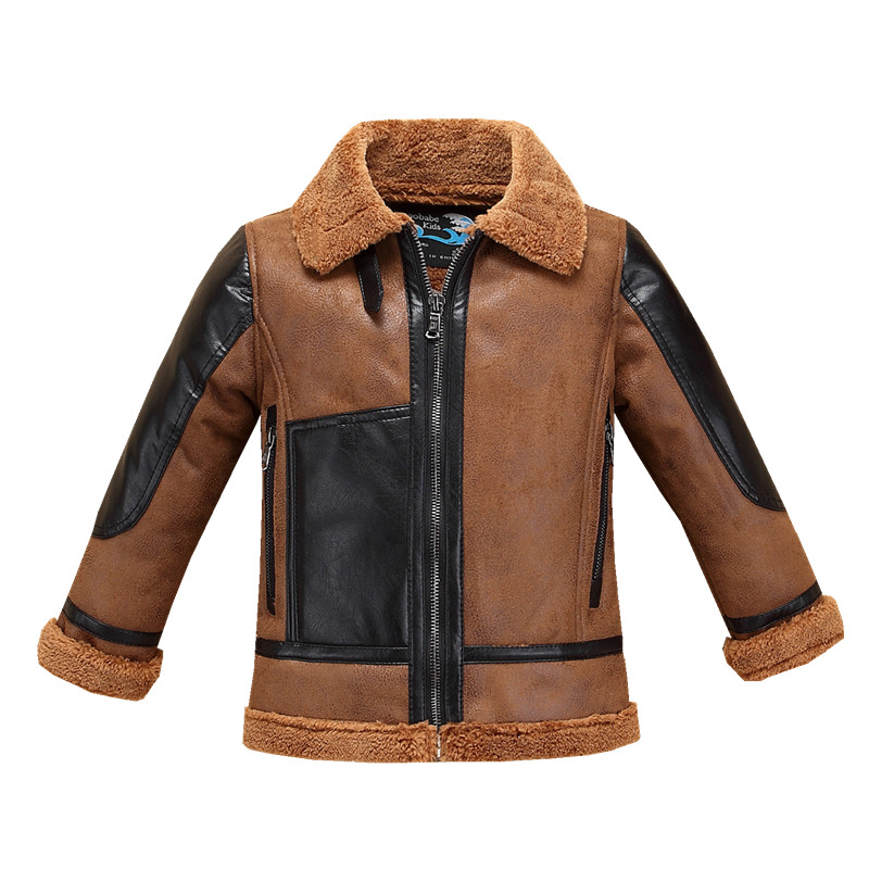 

Pu Leather Faux Suede Big Boys Jacket Winter Fall Kids Coat Thick Thermal Warm Children's Clothing, Dark brown
