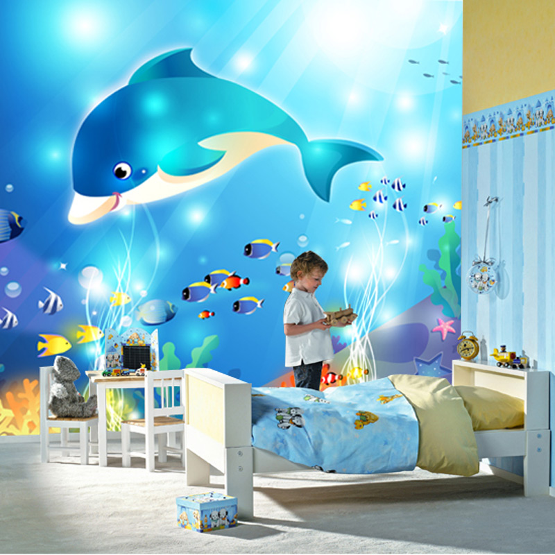 

Drop Shipping Custom Photo Wallpaper Modern Underwater World Dolphin Bedroom Non-woven Wall Mural Paintings Wallpaper Prints, As pic