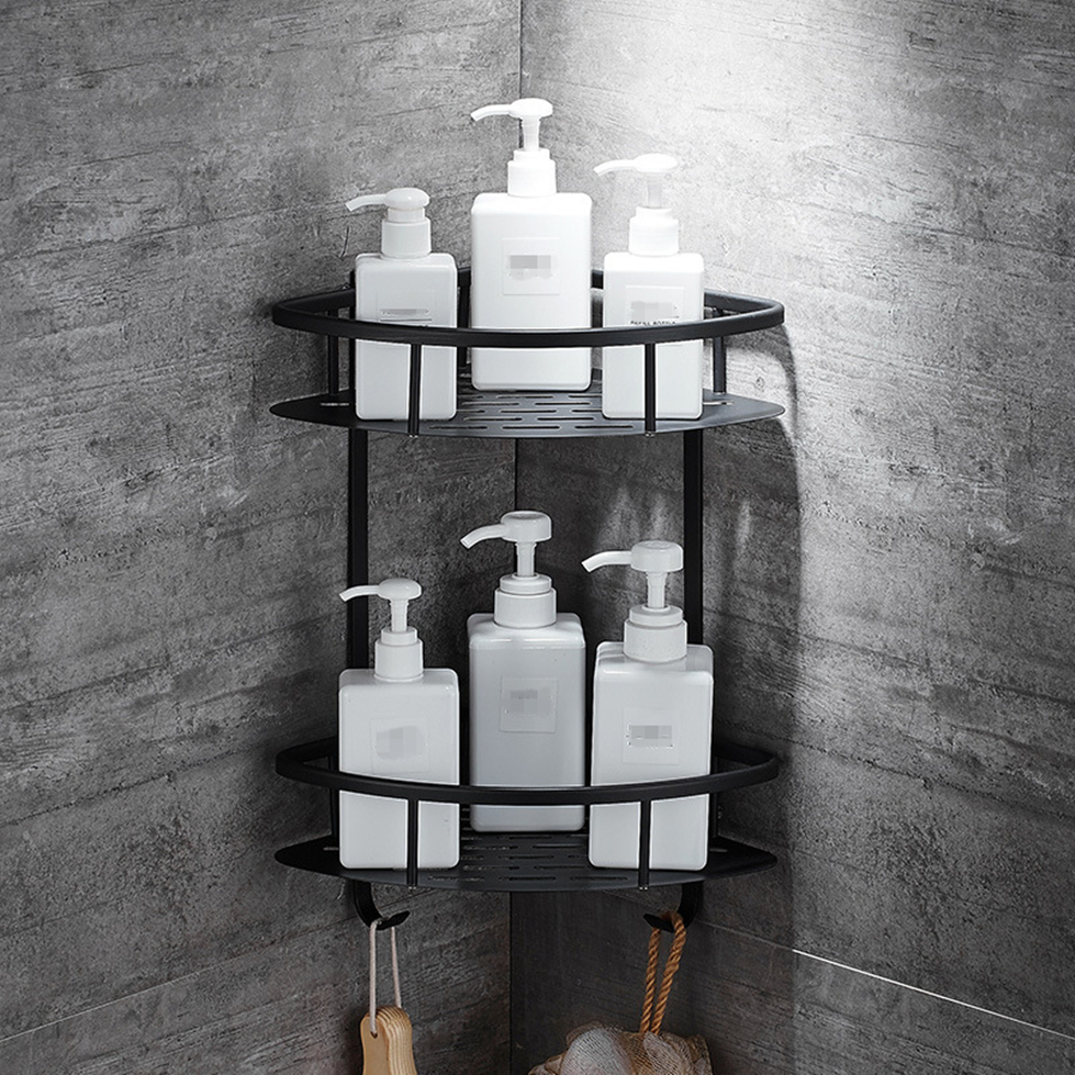 

Wall Mounted Bathroom Black Trangle Shelves Aluminum Basket Storage Shower Caddy Shelf hair dryer holder etagere tipi repisa