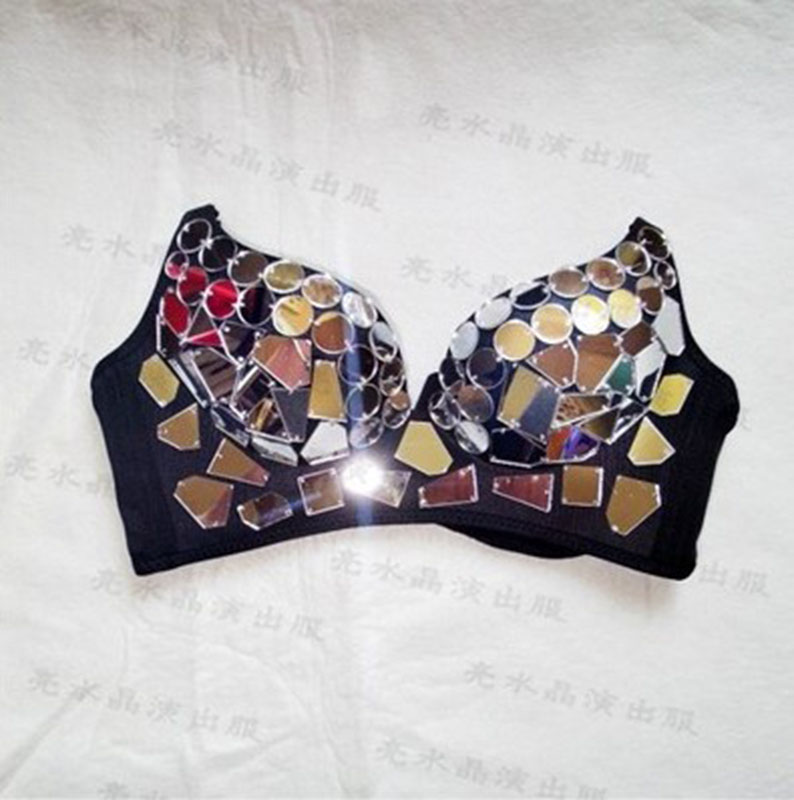 

sexy dancer bras costumes female singer DS nightclub stage dragon clothing stage dance clothing black red white gemstone, Ivory