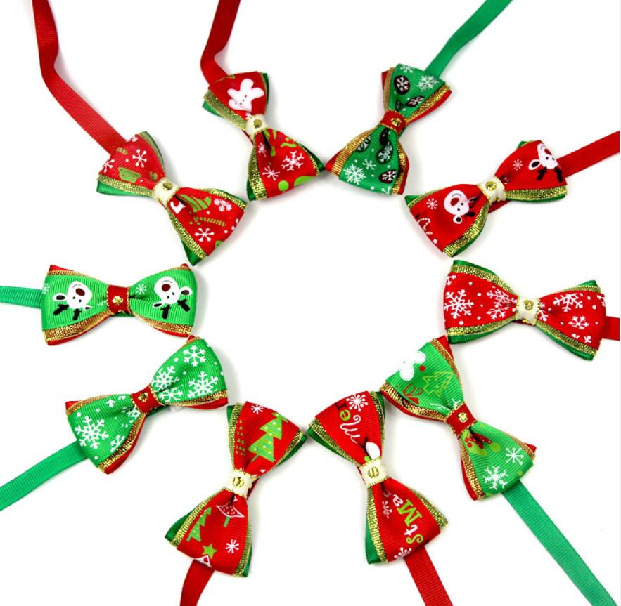 

New Pet puppy Cat Dog Christmas tree snowflakes bow tie necklace collar bowknot necktie grooming for pet supplier decoration Costume, As pic