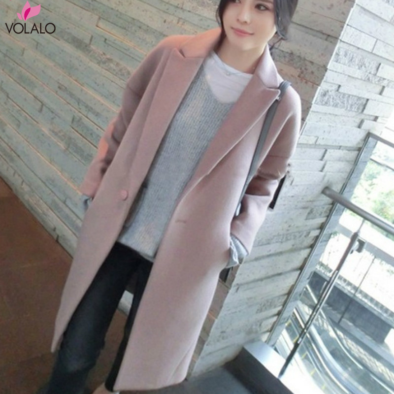 

2019 Spring Winter Women Jacket Long Coats Female Wool Blends Warm Overcoat Ladies Casual Coats Ropa De Invierno Para Mujer, Pink