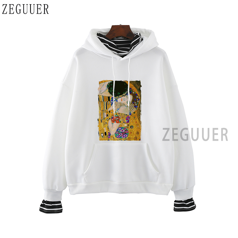 

Vogue Hoodies The Kiss By Gustav Klimt White Pink Sweatshirt Women Aesthetic Casual Womens Clothing Korean Harajuku Hoodie 2020, Pk-blank