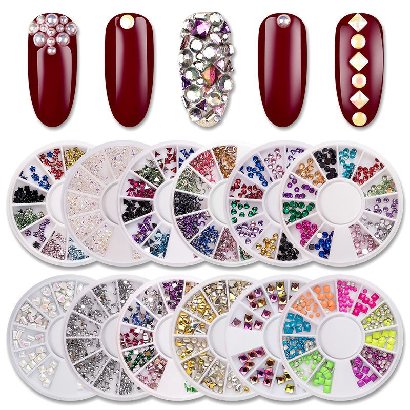 

RBAN NAIL 1 Box Nail Art Rhinestone Crystal 3D Stones Different Shape Art UV Gel DIY Decoration Wheel Tips