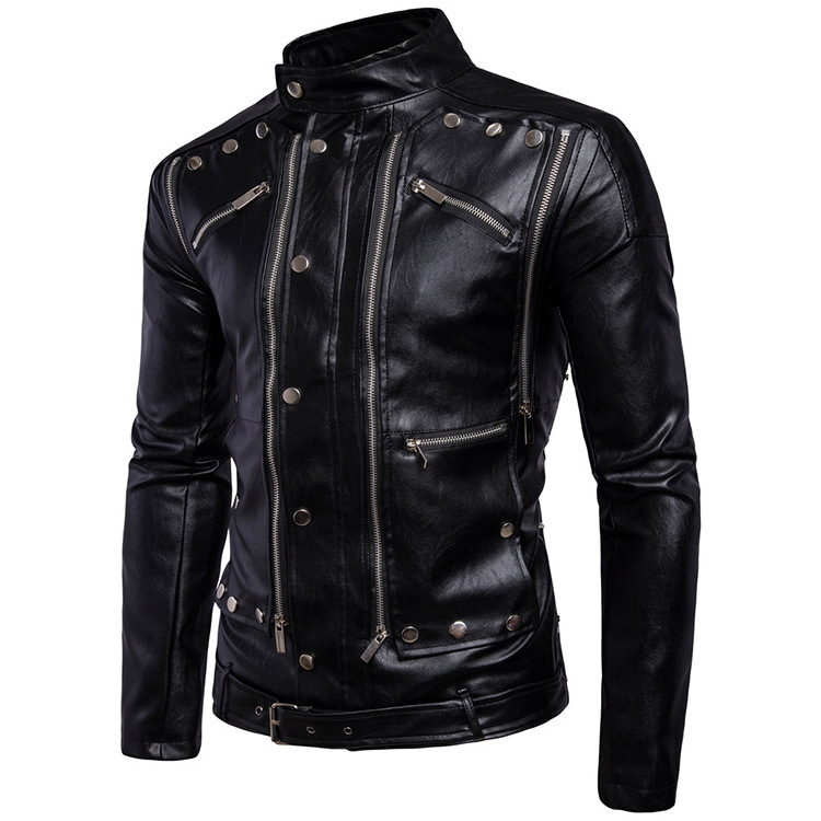 

Cross-border electrical contractor on the new 2020 men locomotive B015 zipper men's handsome leather fur coat jacket, Black