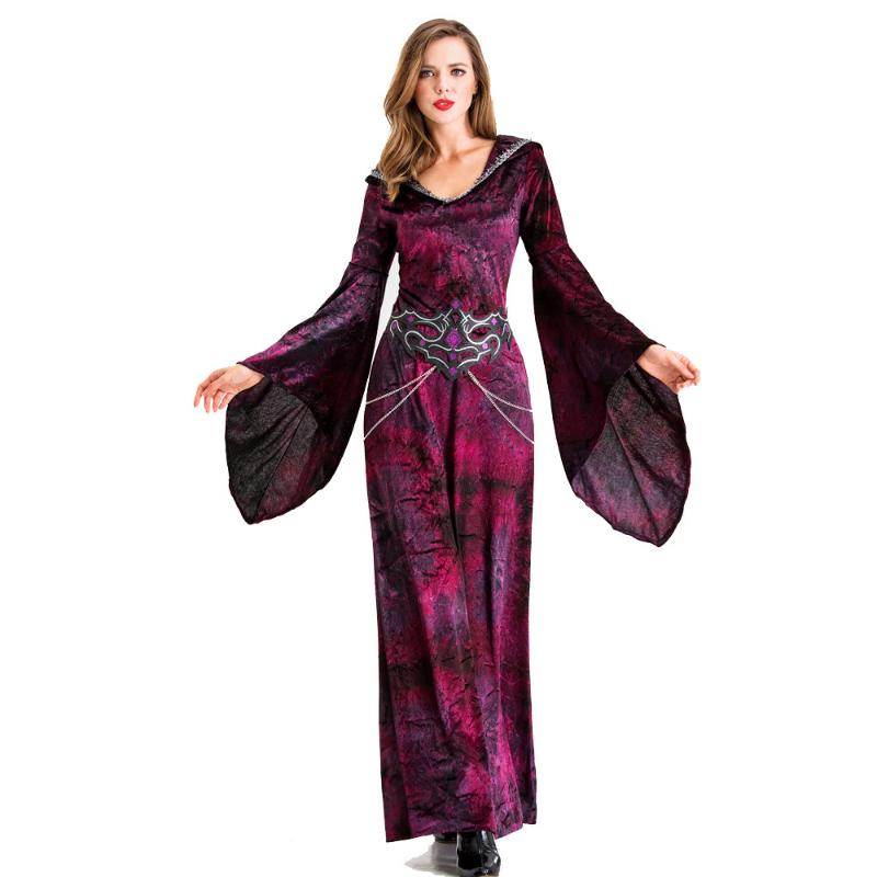 

Medieval Gothic Witch Hooded Dress Adult Halloween Costumes Scary Vampire Witch Caotume for women Masquerade Long Dress, 9119