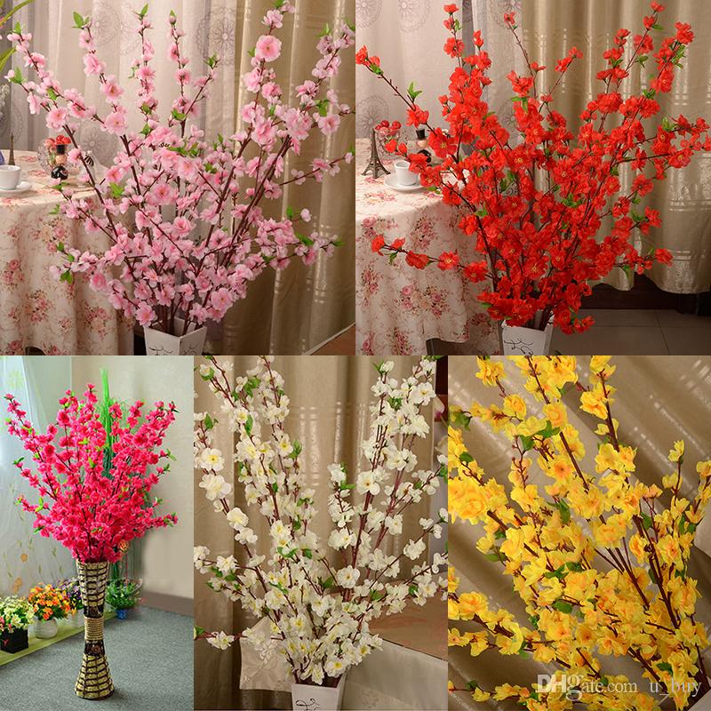 

160Pcs Artificial Cherry Spring Plum Peach Blossom Branch Silk Flower Tree For Wedding Party Decoration white red yellow pink