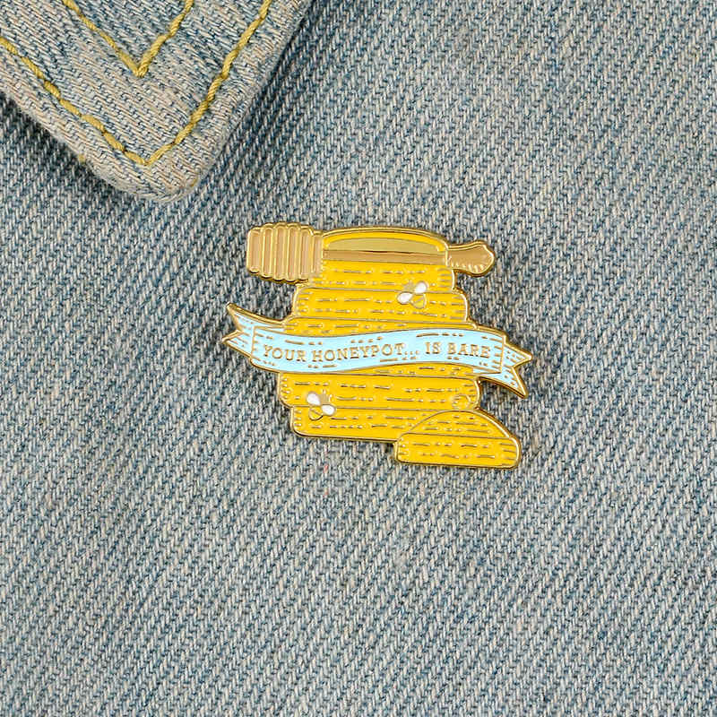 

Honey jar cartoon enamel Pins bee cute cover yellow Brooches for women ribbon lapel Pin Badges Jewelry gift for friends