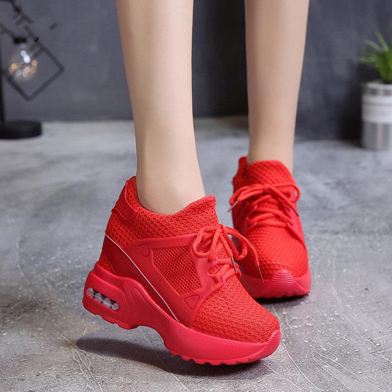 

Hot Sale-Women Platform Wedge heels casual shoes Breathable Mesh High Heel Autumn Casual Shoes Height Increasing Woman Outdoor, Red