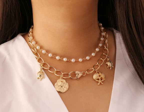 

Pearl Coin Starfish Turtle Multilayer Necklace for women jewellery high quality simple new fahsion in stock