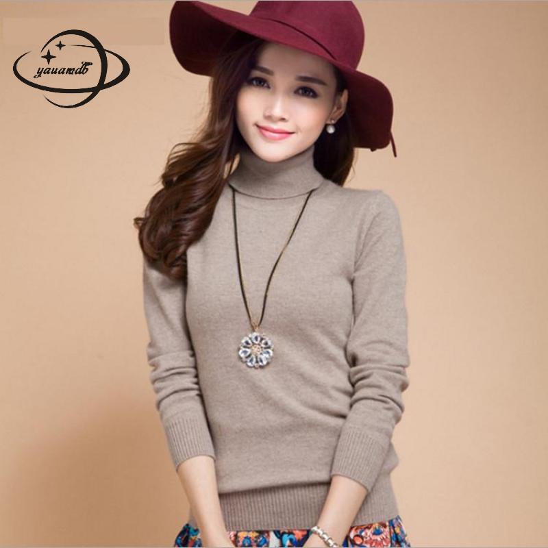 

YAUAMDB women sweater 2017 autumn spring size -3XL knitted female turtleneck pullovers ladies solid color slim knitwear y42, As picture