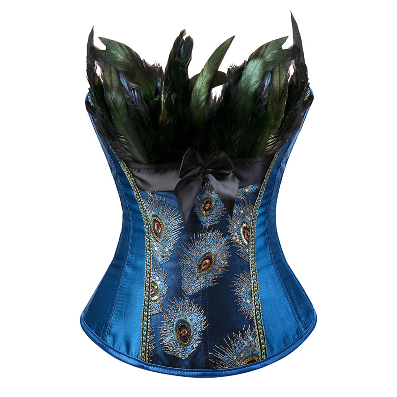 

Feather Corset Bustiers Party Tops Peacock Embroidery Body Shaper Burlesque Halloween Overbust Women Sexy Exotic Plus Size -6XL, Black