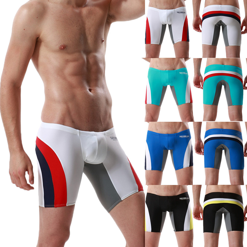 

Men's Swimwear Long Beach Surfing Sports Spliced Swim Boxer Trunks Board Shorts men's swimming trunks for swimming badehose, Black