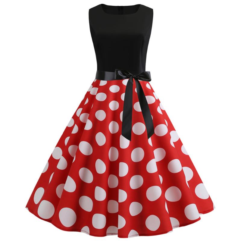 

Women Summer Dress Casual Polka Dot Elegant Retro Vintage Dresses 50s 60s Robe Femme Rockabilly Pin Up Party Dresses Vestidos, Pettiskirt red