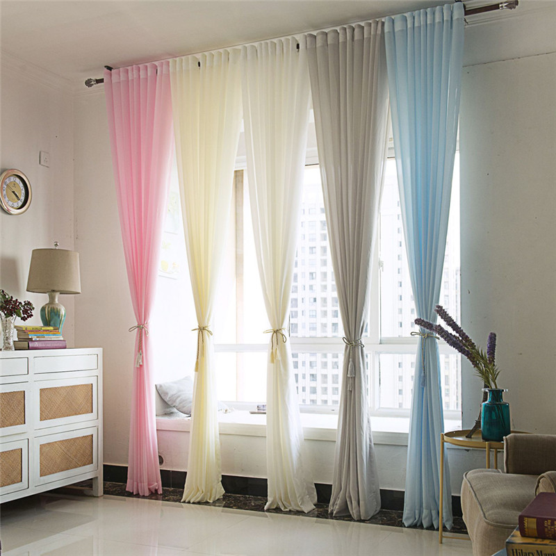 2019 Chiffon Window Screen For Balcony Solid Color Sheer Curtains
