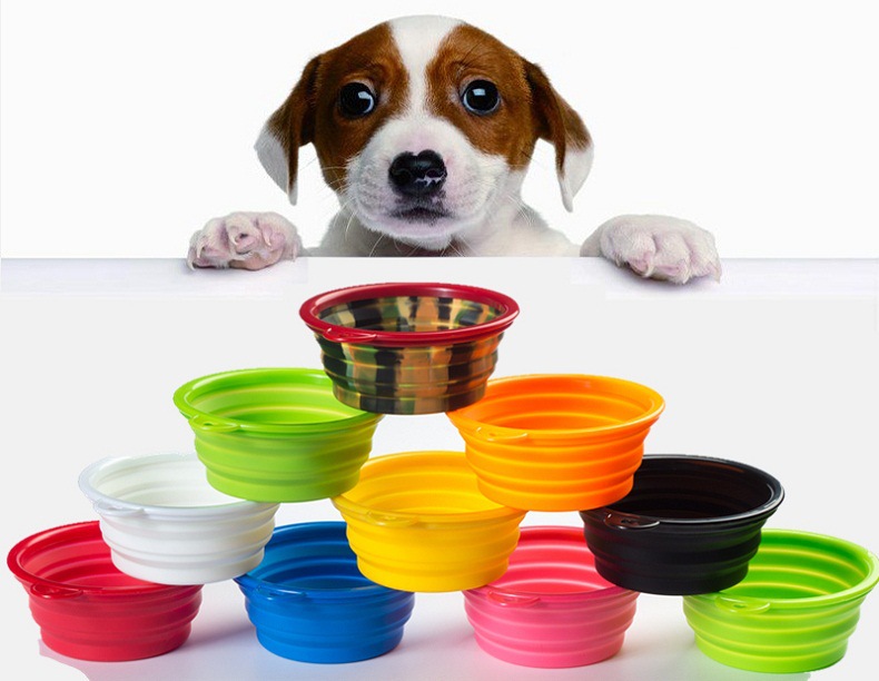 

Travel collapsible dog cat feeding bowl two styles with hooked pet water tray feeder silicone folding bowl 9 styles to choose from