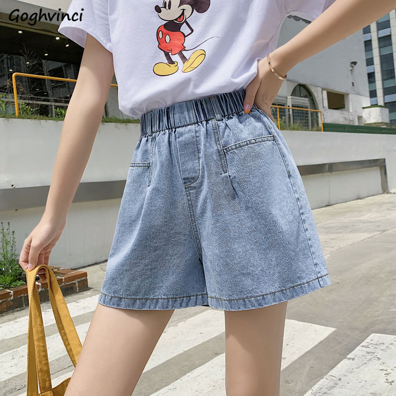 

Shorts Women Solid Elastic Waist Denim Summer Hot Short Wide Leg Trousers Womens Loose Ins Korean Style All-match High Quality, 206 green