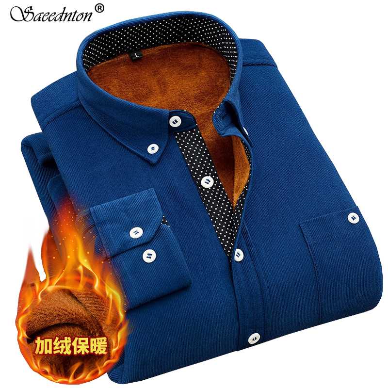 

Men Winter Corduroy Long Sleeve Shirt 2020 Male Business Casual Thicken Warm Soft Flannel Dress Shirts Camisa Social Masculina, Black