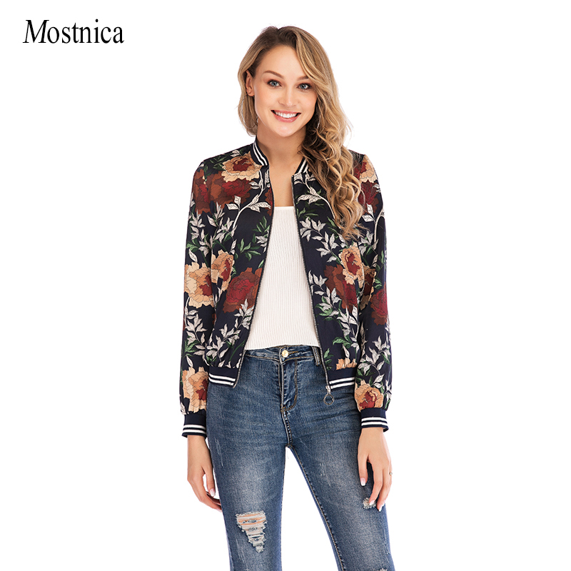 

Mostnica Flower Printed Vintage Women Flight Jacket Gothi Spring Striped Long Sleeves Zipper Retro Ladies Coat for Female, Black