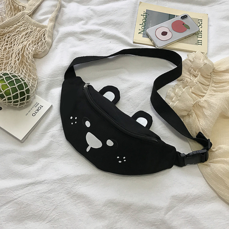 

2020 new ladies belt bag Japanese-style retro cute cartoon chest bag Harajuku women's shoulder messenger belt, Black