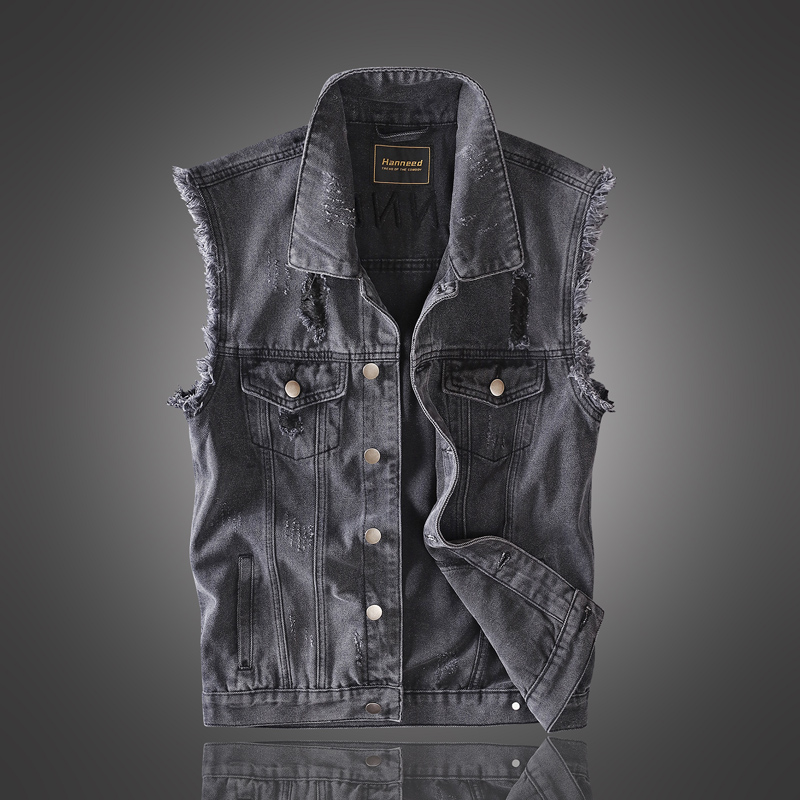 

Fashion Streetwear Men Vest Black Color Destroyed Ripped Denim Vest Men Sleeveless Overall Hip Hop Veste Chaqueta Hombre