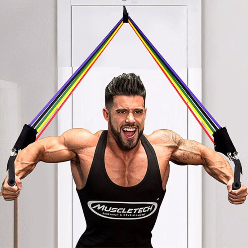 

11 PCS Women Men Gym Sports Accessories Yoga Belts Stretch Strap Pull Rope Suit Fitness Resistance Tube Body Training Workout, Red