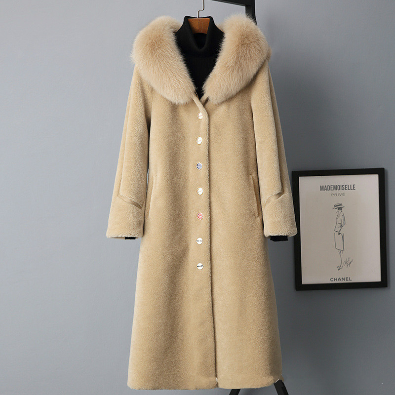 

Autumn Winter Coat Women Clothes 2019 Wool Jacket Real Fur Coat Korean Streetwear Vintage Suede Lining Tops Sheep Shearling 3278, Beige