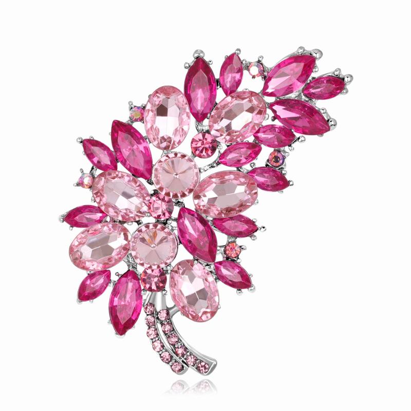 

Big Size Full Crystal Accessories Small Flower Cluster Leaf Purple Brooches for Women Wedding Bouquets Gold Color Brooch Jewelry