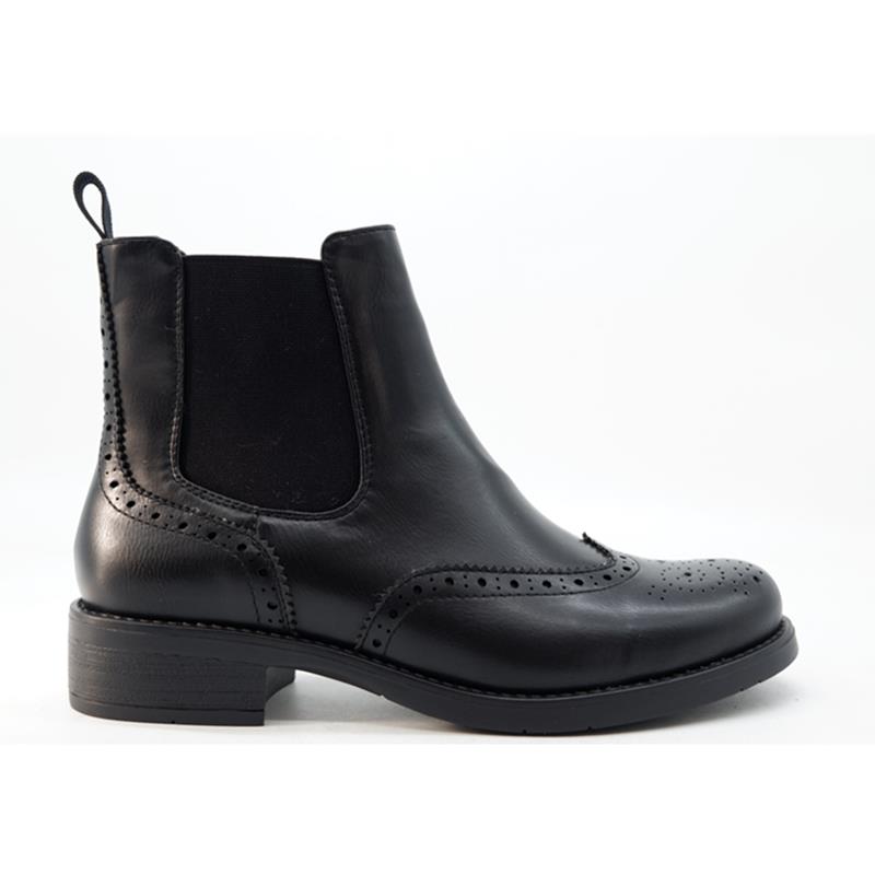 

Women casual black leather hollow-out decorative pattern temperament bottom thick cylinder boots thick short boots