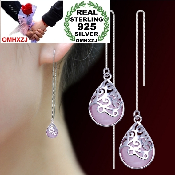

OMHXZJ Wholesale Fashion joker Natural opals Women kpop 925 Sterling Silver Tassel pendant drop Long Ear Line Earrings YS136