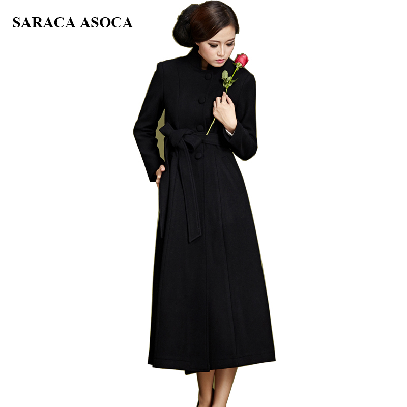

Autumn And Winter Women Outerwear Female Overcoat Stand Mandarin Collar Slim Coat Female Long Thickening Flight Attendants Wear, Black