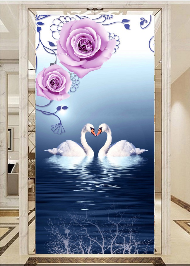 

WDBH 3d wallpaper custom photo beautiful rose white swan porch background home decor living room 3d wall muals wall paper for walls 3 d, Non-woven
