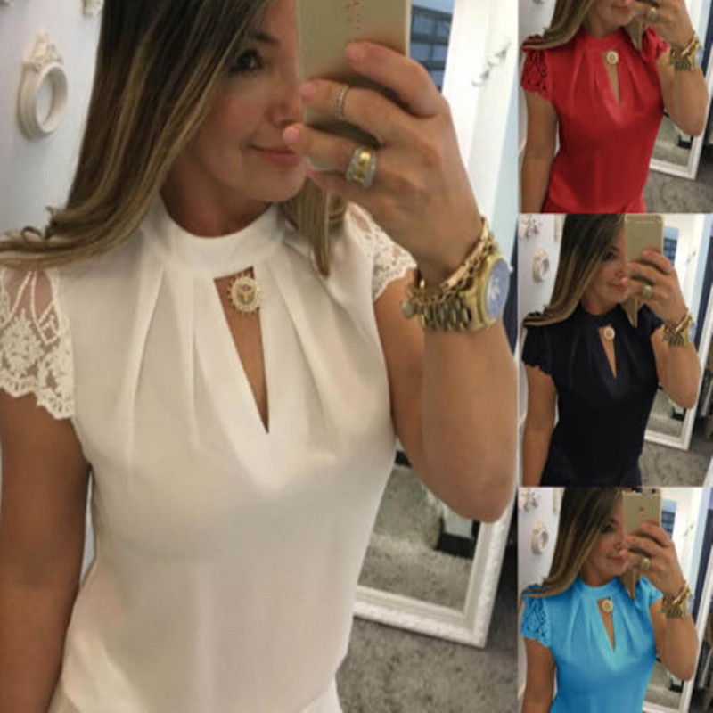 

2018 Top Summer Women Casual Tops Short Sleeve Embroidery White Top Blouses Shirts Sexy Loose Beach Shirt Blusas Feminina -2XL, Black