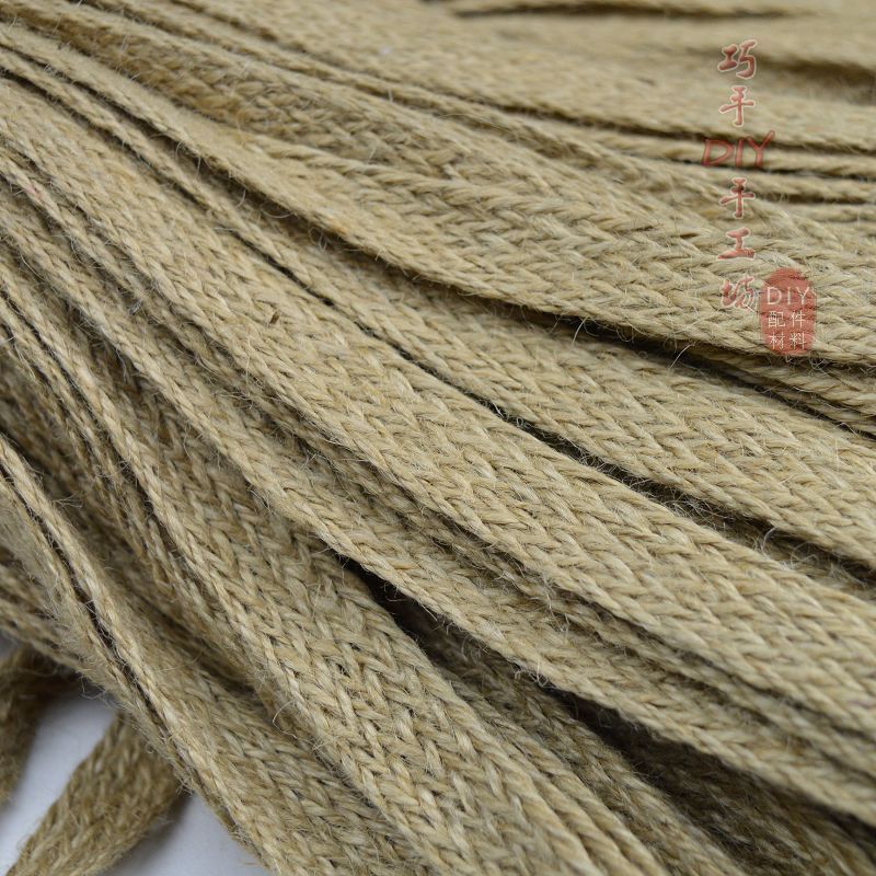 

jute 0.8 /1.0/1.5/ 2.0/ 2.5/3.0/3.5/4.0/ 4.5/5.0CM wide*10 meters knitted flat decoration jute rope rope DIY hand weaving