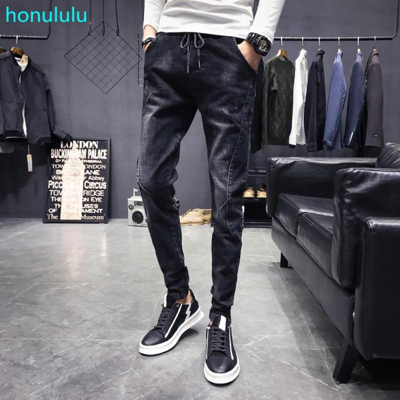 

2020 spring trend jeans men and teenagers slim Harlan Korean version of the tide brand loose net red casual feet pants, Black