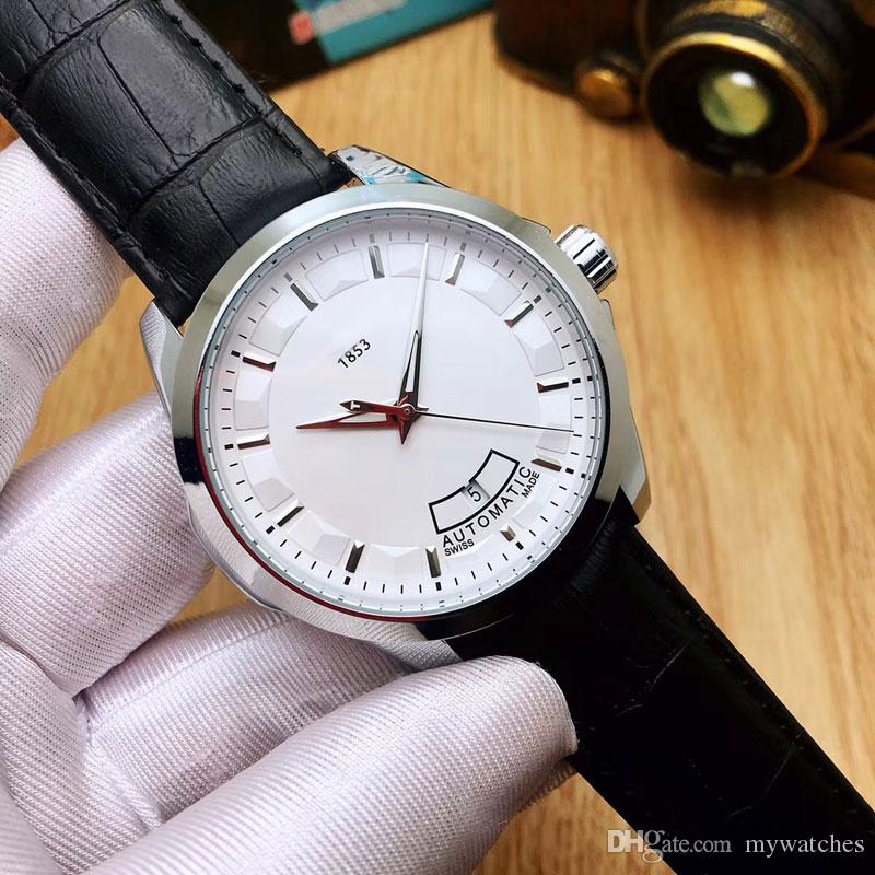 

Business men watch 43mm dial Genuine Leather Strap automatic mechanical wrist watches For mens best gift relogios masculinos