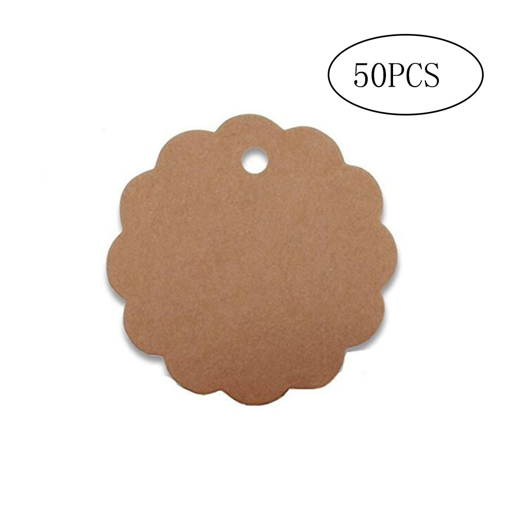 

50 Pcs Flower Shape Kraft Paper Tags Gift Tags Tree Hanging Label With Free Jute Twine For Christmas Wedding Thanksgiving B